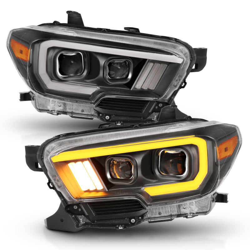 ANZO 111397 2016-2017 Toyota Tacoma Projector Headlights w/ Plank Style Switchback Black w/ Amber w/ DRL