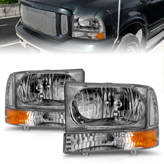 ANZO 111081 2000-2004 Ford Excursion Crystal Headlights Chrome w/ Corner Lights 2pc