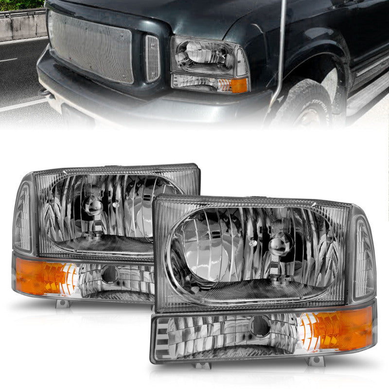 ANZO 111081 2000-2004 Ford Excursion Crystal Headlights Chrome w/ Corner Lights 2pc