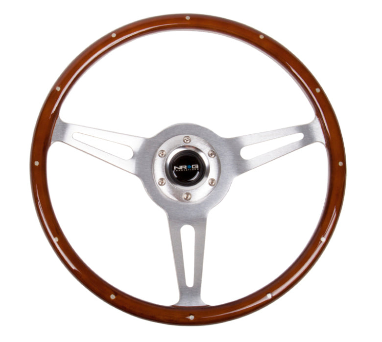 NRG ST-380SL Classic Wood Grain Steering Wheel (365mm) Wood w/Metal Inserts & Brushed Alum. 3-Spoke Center