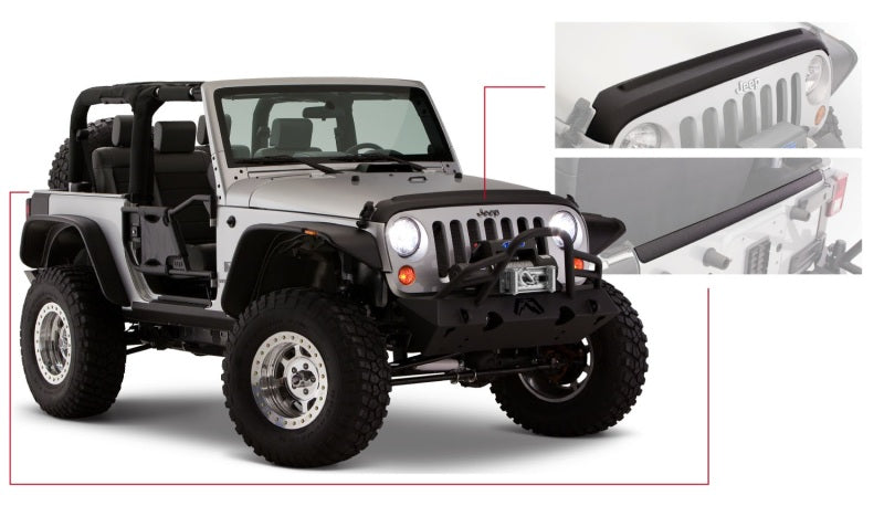 Bushwacker 14013 07-18 Jeep Wrangler Trail Armor Hood and Tailgate Protector Excl Power Dome Hood - Black