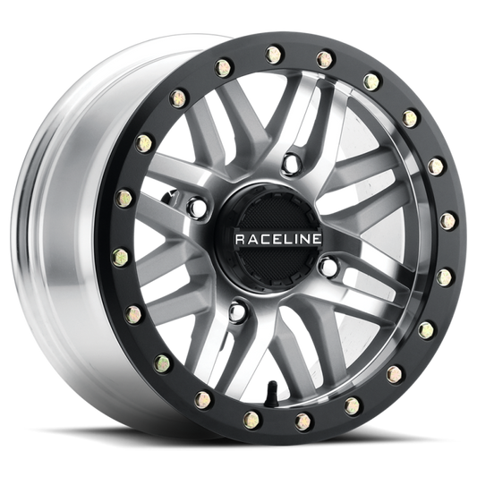Raceline A91MA-47056+10 A91MA Ryno 14x7in/4x156 BP/10mm Offset/132.5mm Bore - Machined & Black Ring Beadlock Wheel