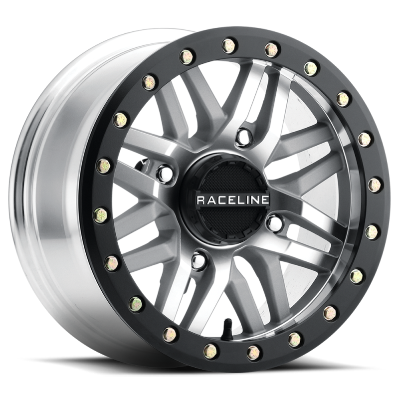 Raceline A91MA-57056+10 A91MA Ryno 15x7in/4x156 BP/10mm Offset/132.5mm Bore - Machined & Black Ring Beadlock Wheel