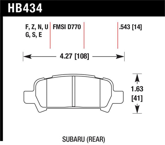 Hawk Performance HB434F.543 Hawk 02-03 WRX / 05-08 LGT D770 HPS Street Rear Brake Pads