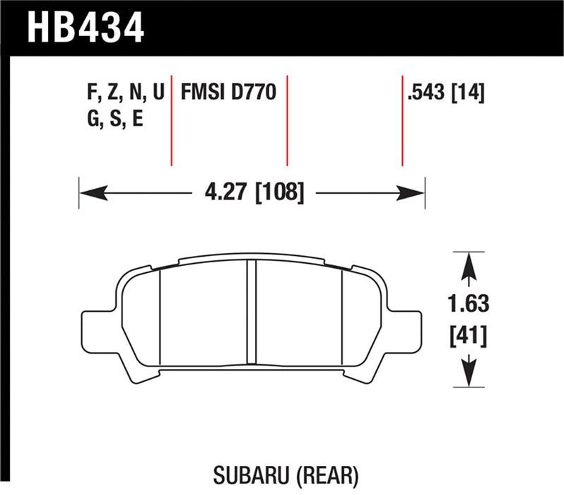 Hawk Performance HB434F.543 Hawk 02-03 WRX / 05-08 LGT D770 HPS Street Rear Brake Pads
