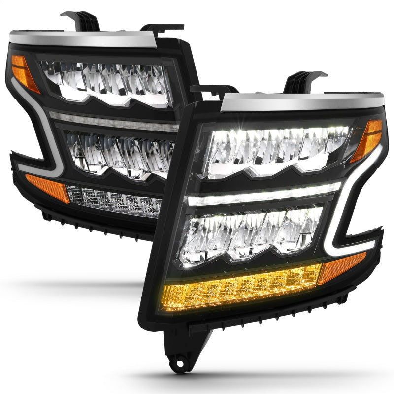 ANZO 111478 15-20 Chevy Tahoe/Suburban LED Light Bar Style Headlights Black w/Sequential w/DRL w/Amber