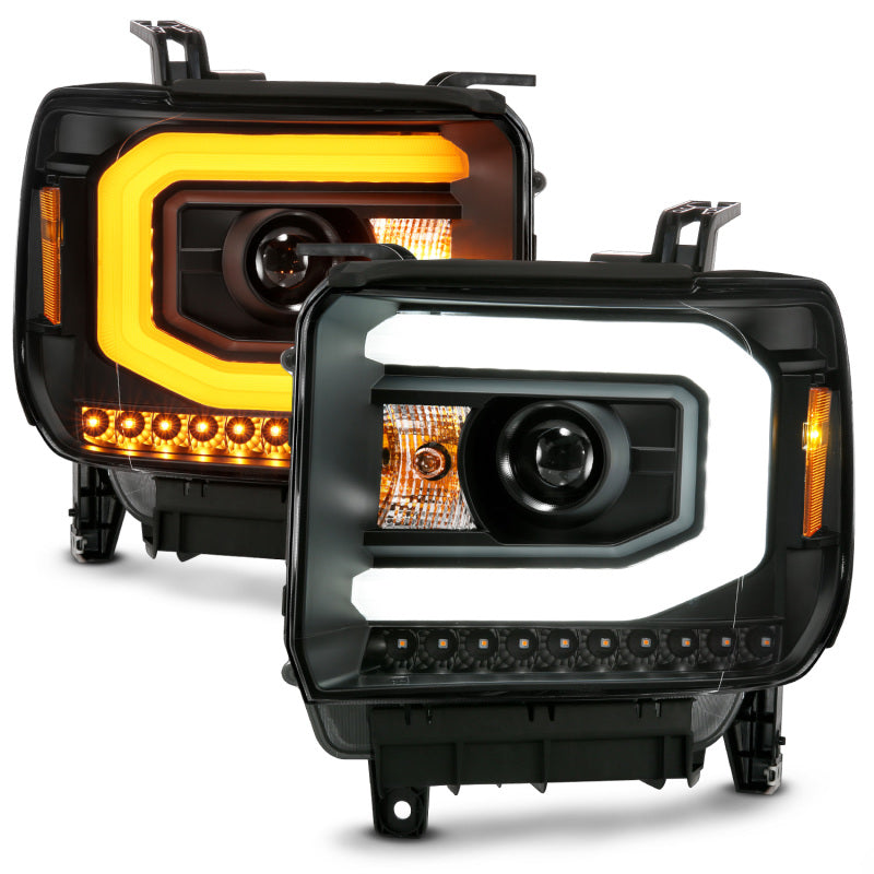 ANZO 111487 GMC SIERRA 1500 14-15 2500H/15-19 Projector Headlight Plank Style Black w/ Switchback (Halogen)