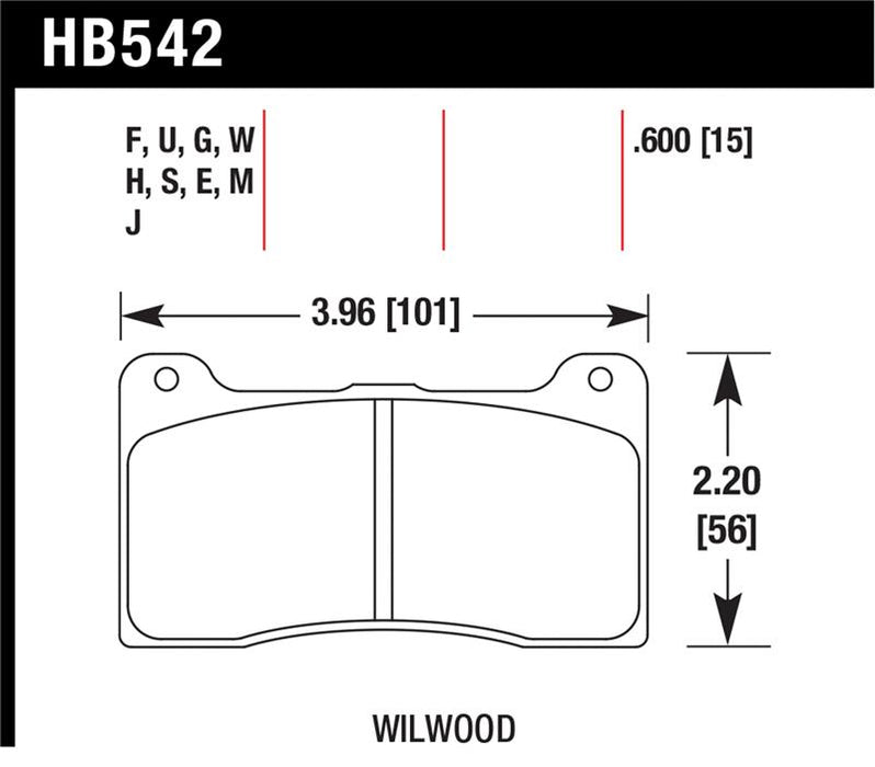 Hawk Performance HB542W.600 Hawk Wilwood 15mm DTC-30 Race Brake Pads