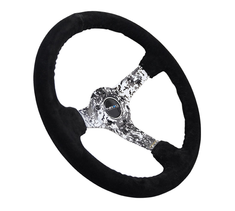 NRG RST-036DC-S Reinforced Steering Wheel (350mm / 3in. Deep) Blk Suede w/Hydrodipped Digi-Camo Spokes
