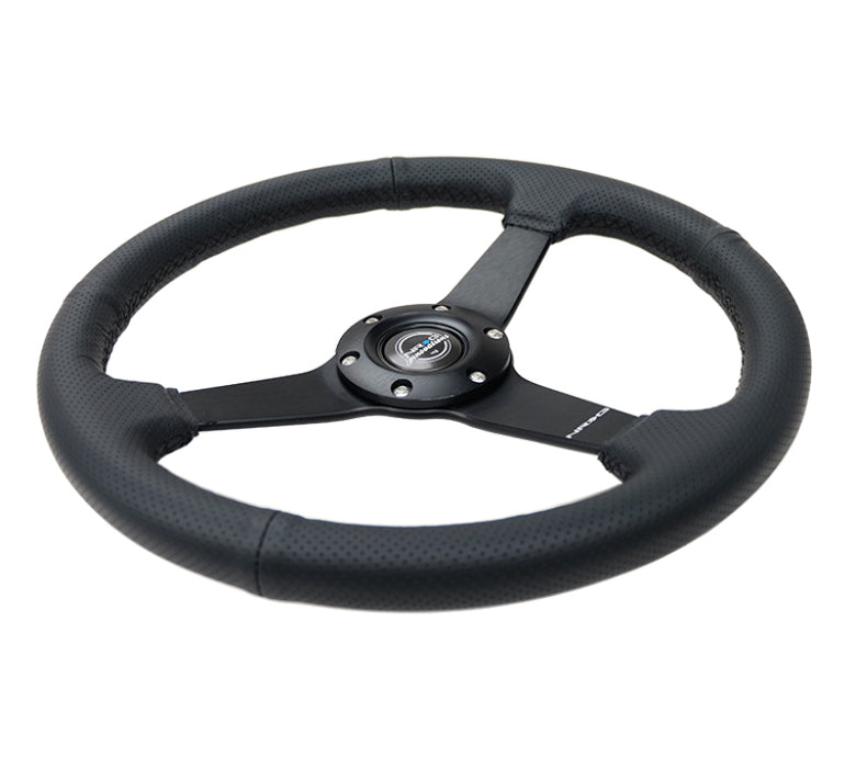NRG RST-037MB-PR Sport Steering Wheel (350mm / 1.5in Deep) Black Leather Black Stitch w/Matte Black Solid Spokes