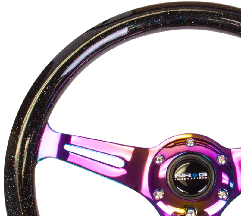 NRG ST-015MC-BSB Classic Wood Grain Steering Wheel (350mm) Black Sparkle/Galaxy Color w/Neochrome 3-Spoke