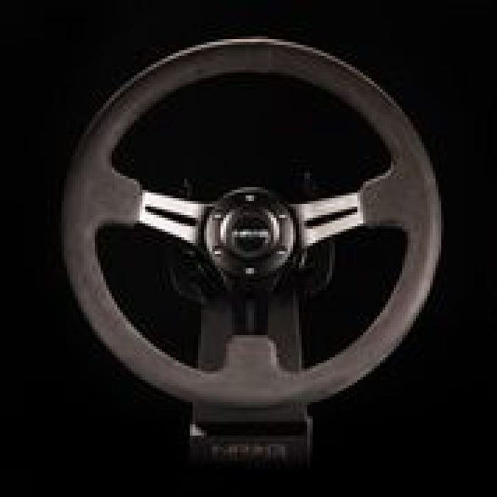NRG RST-018SA Reinforced Steering Wheel (350mm / 3in. Deep) Black Leather w/ Alcantara Stitching