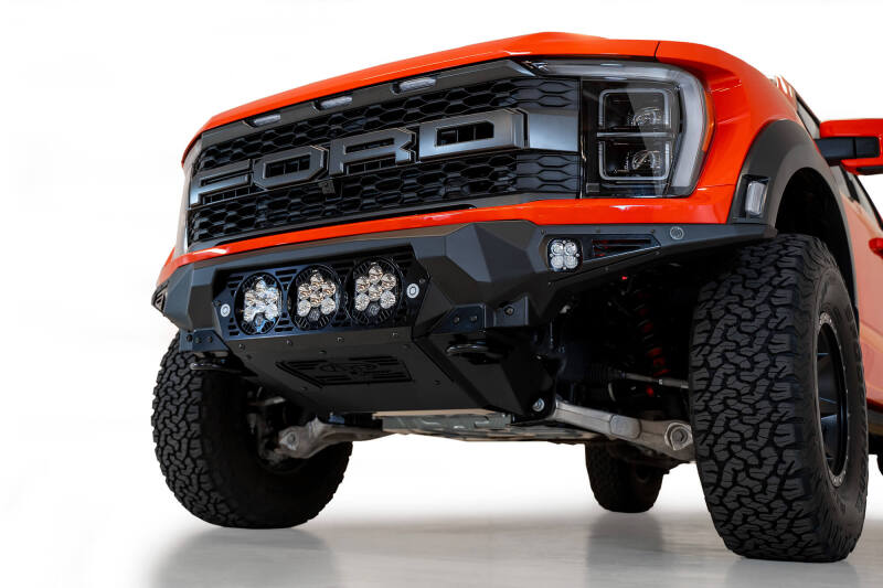 Addictive Desert Designs F210014100103 2021+ Ford Raptor Bomber Front Bumper w/ 3 Baja Designs LP6 Light Mounts