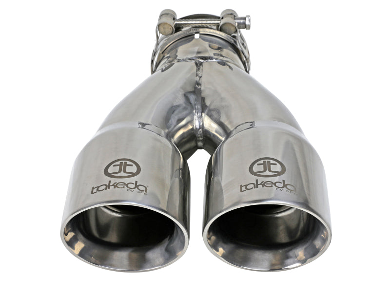 aFe 49T25364-P10 Takeda 2.5in 304 Stainless Steel Clamp-on Exhaust Tip 2.5in Inlet 3in Dual Outlet - Polished