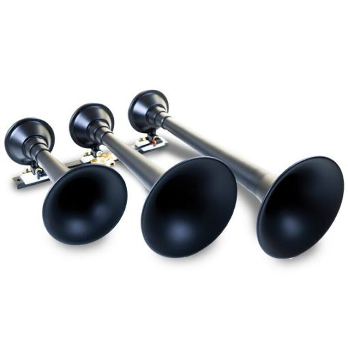 Kleinn Air Horns 730 Kleinn Black Triple Horn/ 18.25In/ 14.75In/10In - XCR2.0 Coated Spun Steel