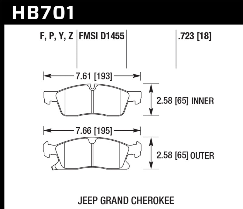 Hawk Performance HB701Z.723 Hawk 11-12 Dodge Durango / 11-12 Jeep Grand Cherokee Perf Ceramic Front Street Brake Pads