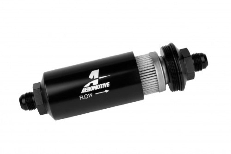 Aeromotive 12378 In-Line Filter - (AN -8 Male) 40 Micron Stainless Mesh Element Bright Dip Black Finish