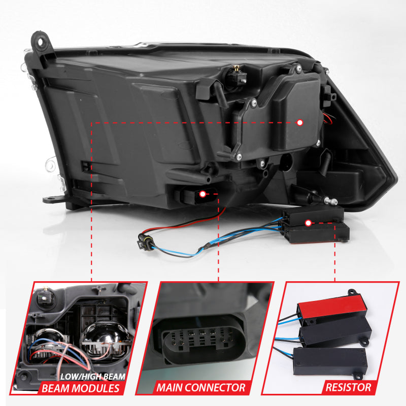 ANZO 111464 2009-2018 Dodge RAM 1500 Led Projector Plank Style Switchback H.L Halo Black Amber (OE Style)