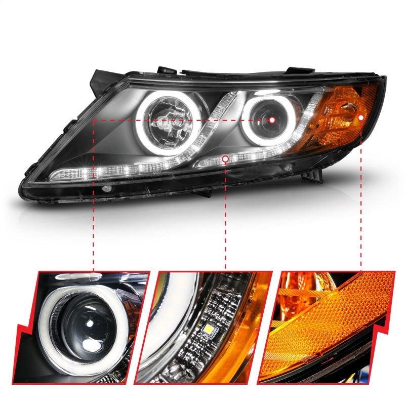 ANZO 121460 2011-2013 Kia Optima Projector Headlights w/ Halo Black (CCFL)