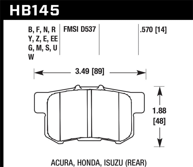 Hawk Performance HB145S.570 Hawk Acura / Honda HT-10 Race Rear Brake Pads
