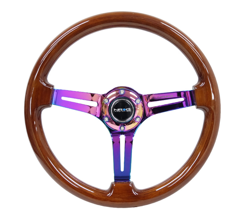 NRG RST-018BR-MC Reinforced Steering Wheel (350mm / 3in. Deep) Brown Wood w/Blk Matte Spoke/Neochrome Center Mark