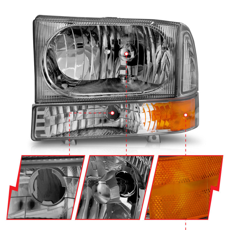 ANZO 111081 2000-2004 Ford Excursion Crystal Headlights Chrome w/ Corner Lights 2pc