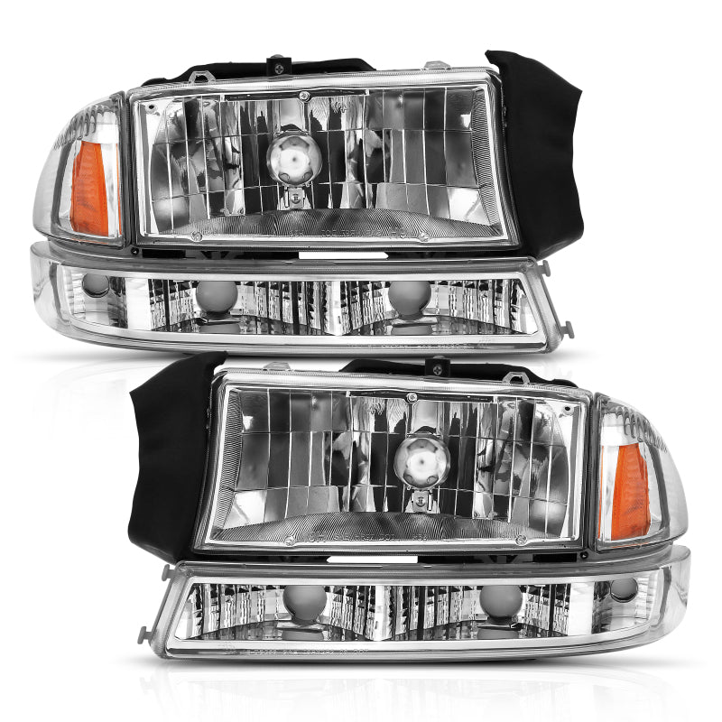 ANZO 111455 1997-2004 Dodge Dakota Crystal Headlight Set Chrome Amber