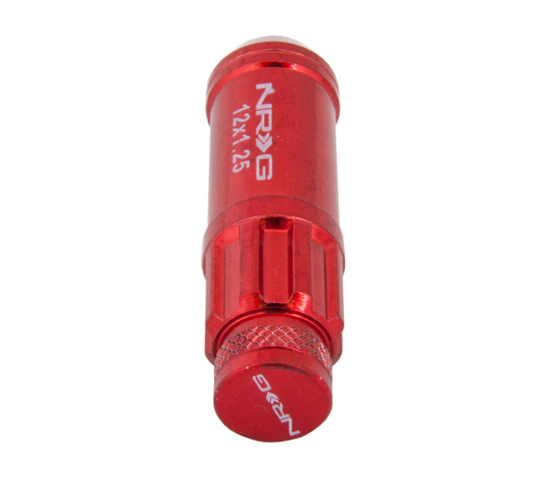 NRG LN-LS710RD-21 700 Series M12 X 1.25 Steel Lug Nut w/Dust Cap Cover Set 21 Pc w/Locks & Lock Socket - Red