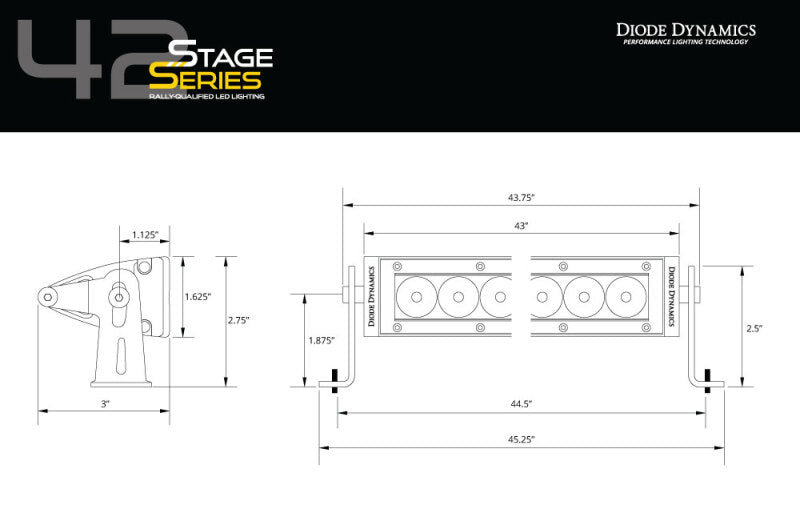 Diode Dynamics DD5034 42 In LED Light Bar Single Row Straight Clear Combo Each Stage Series