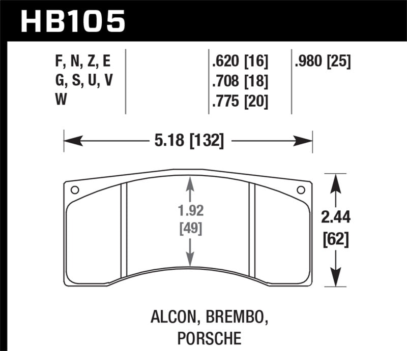 Hawk Performance HB105U.980 Hawk Alcon/Brembo/Porsche DTC-70 Rear Race Brake Pads