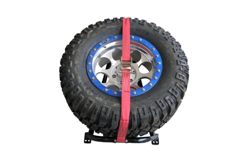 N-Fab BM1TCRD Bed Mounted Tire Carrier Universal - Gloss Black - Red Strap