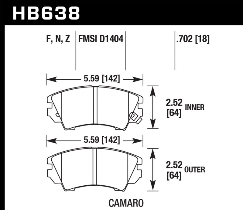 Hawk Performance HB638Z.702 Hawk Camaro V6 Performace Ceramic Street Front Brake Pads