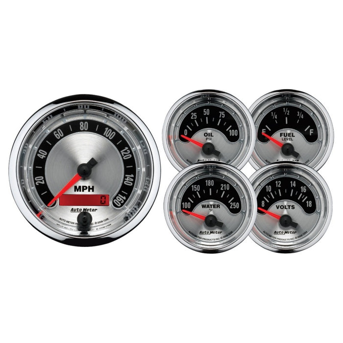 AutoMeter 1202 Autometer American Muscle Kit Box - Elec Speedo/Elec Oil Pressure/Water Temp/Volt/Fuel Level