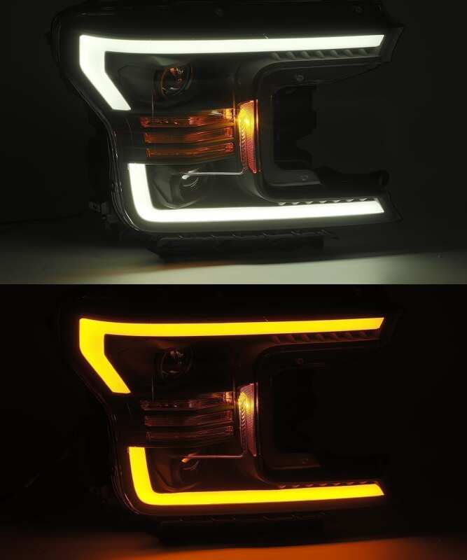AlphaRex 880188 18-19 Ford F-150 PRO-Series Proj Headlights Plank Style Gloss Blk w/Activ Light/Seq Signal