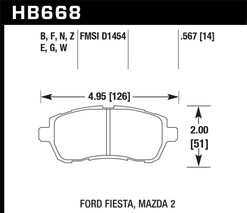 Hawk Performance HB668G.567 Hawk 11-12 Ford Fiesta S/SE/SEL / 11-12 Mazda 2 Sport/Touring DTC-60 Front Race Brake Pads