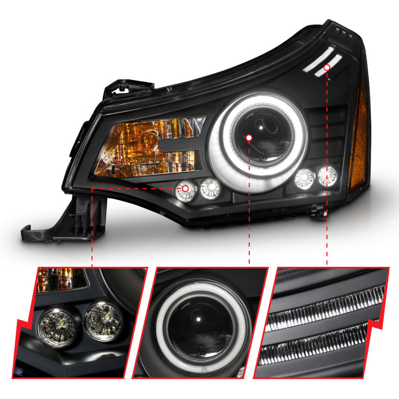 ANZO 121272 2008-2011 Ford Focus Projector Headlights Black
