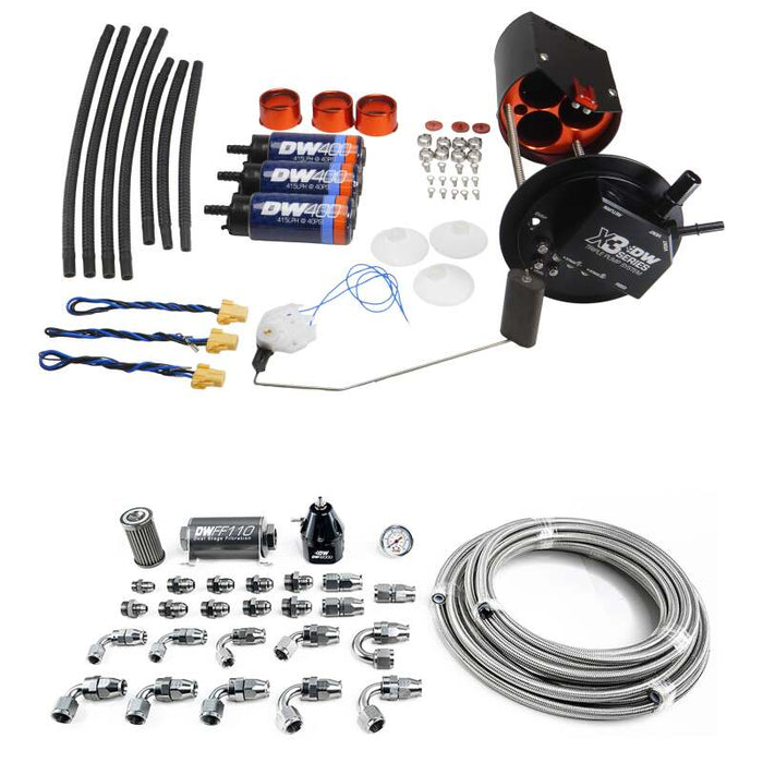 DeatschWerks 9-401-604-7016 05-18 GM Truck X3 Module with DW400 Pumps and PTFE 8AN Plumbing Kit