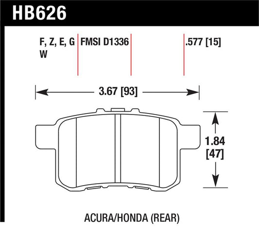 Hawk Performance HB626F.577 Hawk 08-10 Honda Accord 2.4L/3.0L/3.5L / 09-10 Acura TST 2.4L HPS Street Rear Brake Pads