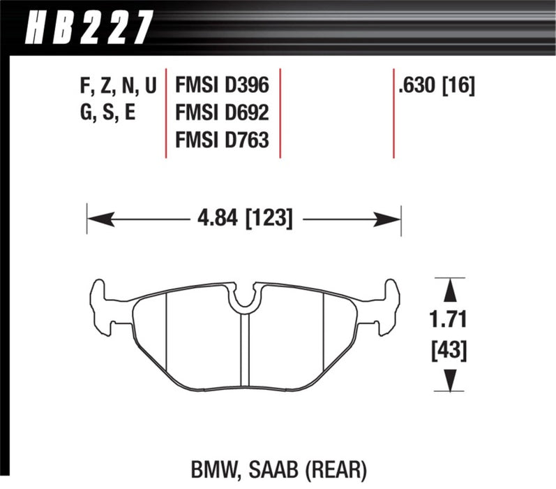Hawk Performance HB227S.630 Hawk 92-95 BMW 325iS HT-10 Race Rear Brake Pads