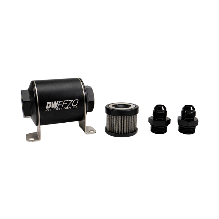 DeatschWerks 8-03-070-010K-8 Stainless Steel 8AN 10 Micron Universal Inline Fuel Filter Housing Kit (70mm)