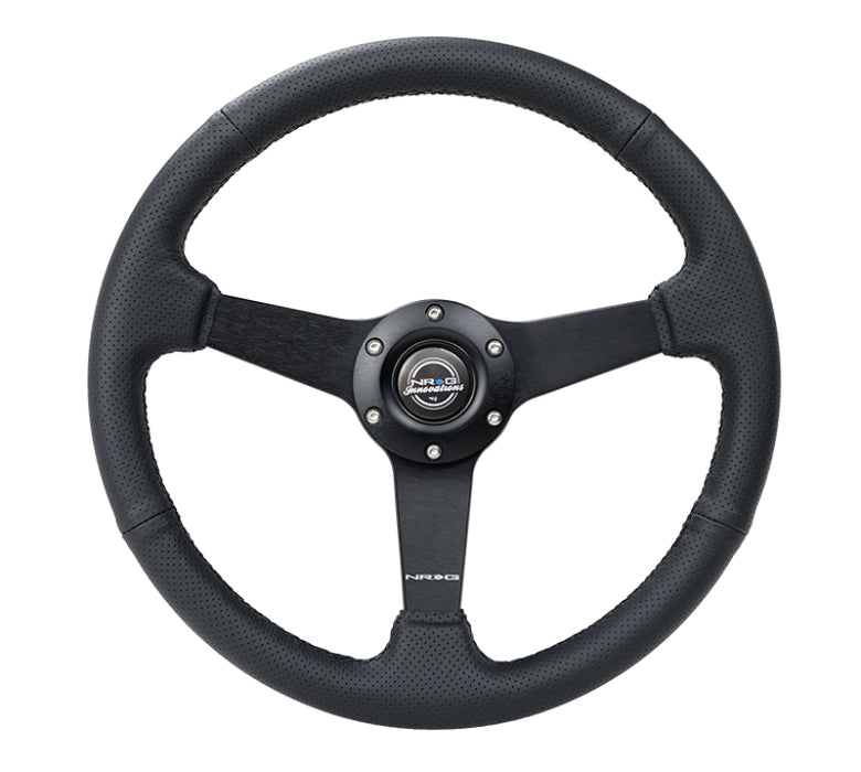 NRG RST-037MB-PR Sport Steering Wheel (350mm / 1.5in Deep) Black Leather Black Stitch w/Matte Black Solid Spokes