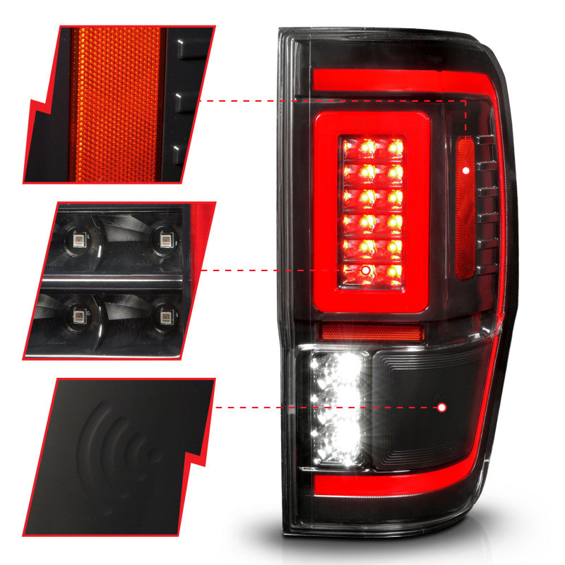 ANZO 311446 19-22 Ford Ranger Full LED Taillights w/ Lightbar Sequential Signal Black Housing/Clear Lens
