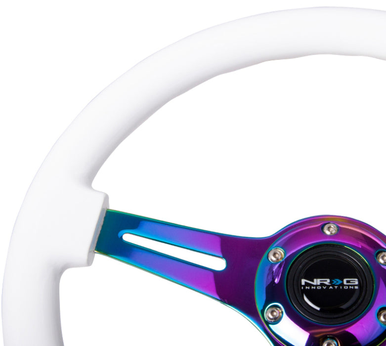 NRG ST-015MC-WT Classic Wood Grain Steering Wheel (350mm) White Paint Grip w/Neochrome 3-Spoke Center