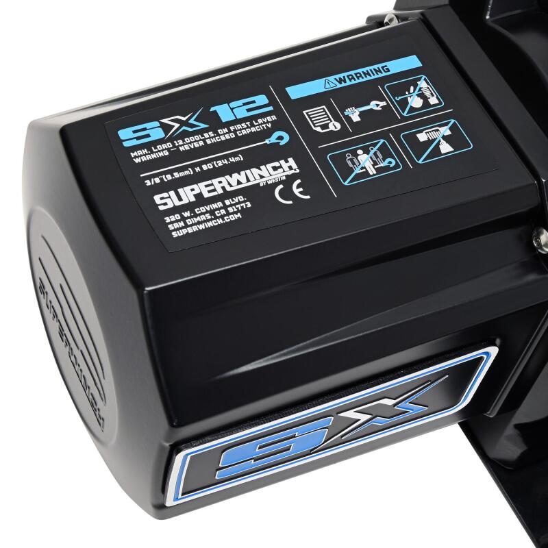Superwinch 1712204 12000 LBS 12V DC 3/8in x 80ft Synthetic Rope SX12SR Winch - Semi Gloss Black