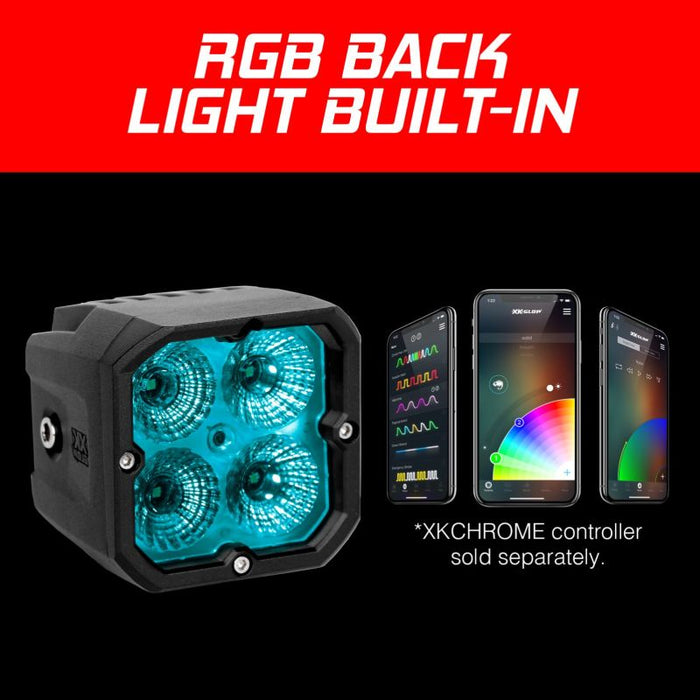XKGLOW XK065001-FL-KIT XK Glow XKchrome 20w LED Cube Light w/ RGB Accent Light Kit w/ Controller- Flood Beam 2pc