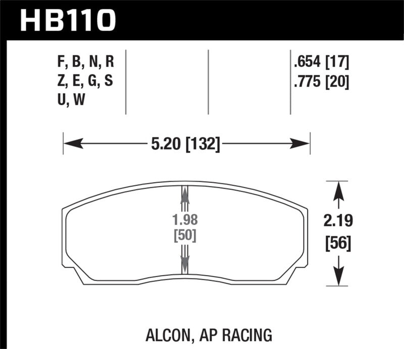 Hawk Performance HB110U.654 Hawk AP CP3307 / CP5040 / CP5200 Caliper DTC-70 Race Brake Pads