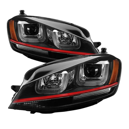 SPYDER 5080592 Spyder Volkswagen Golf VII 14-16 Projector Headlights DRL LED Red Stripe Blk PRO-YD-VG15-RED-DRL-BK