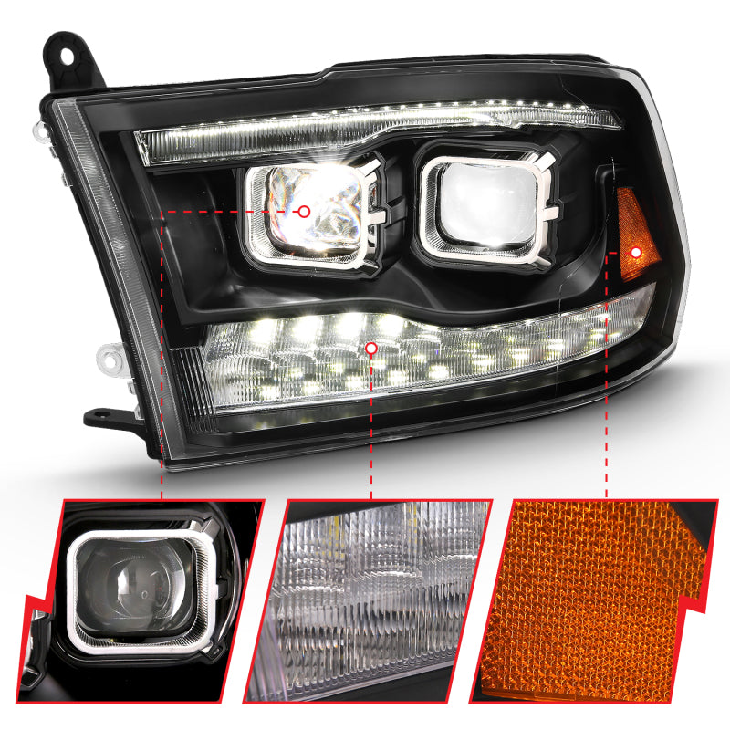 ANZO 111464 2009-2018 Dodge RAM 1500 Led Projector Plank Style Switchback H.L Halo Black Amber (OE Style)
