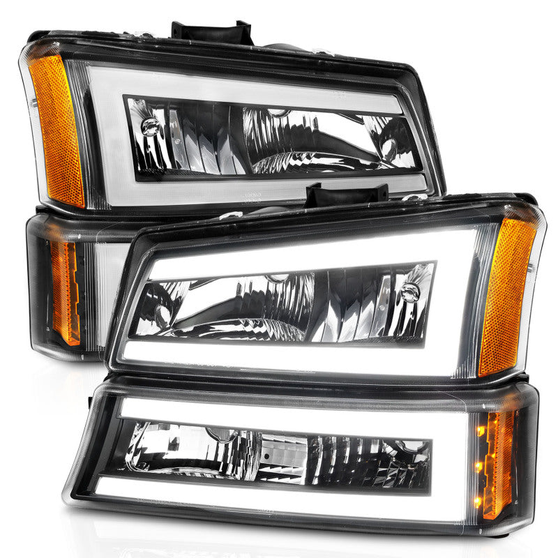 ANZO 111501 2003-2006 Chevrolet Silverado 1500 Crystal Headlights w/ Light Bar Black Housing