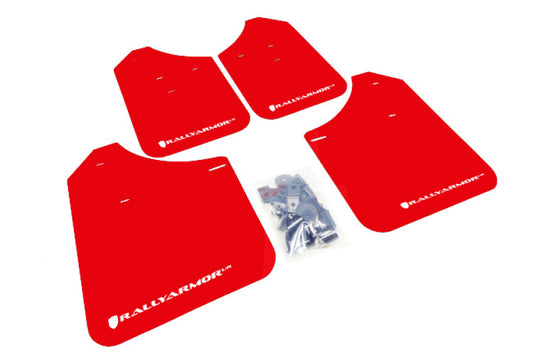 Rally Armor MF1-UR-RD/WH 02-07 Subaru WRX/STI/RS/2.5i (Wagons Req. Mod.) Red UR Mud Flap w/White Logo